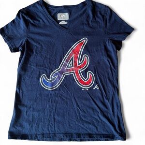 Patriotic Atlanta Braves V-Neck Tee – Women’s Majestic MLB Shirt